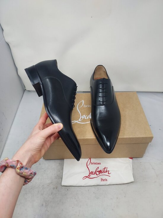 CHRISTIAN LOUBOUTIN MENS Pelvis Black Pointed Toe Lace Up Oxford Shoe main image 9